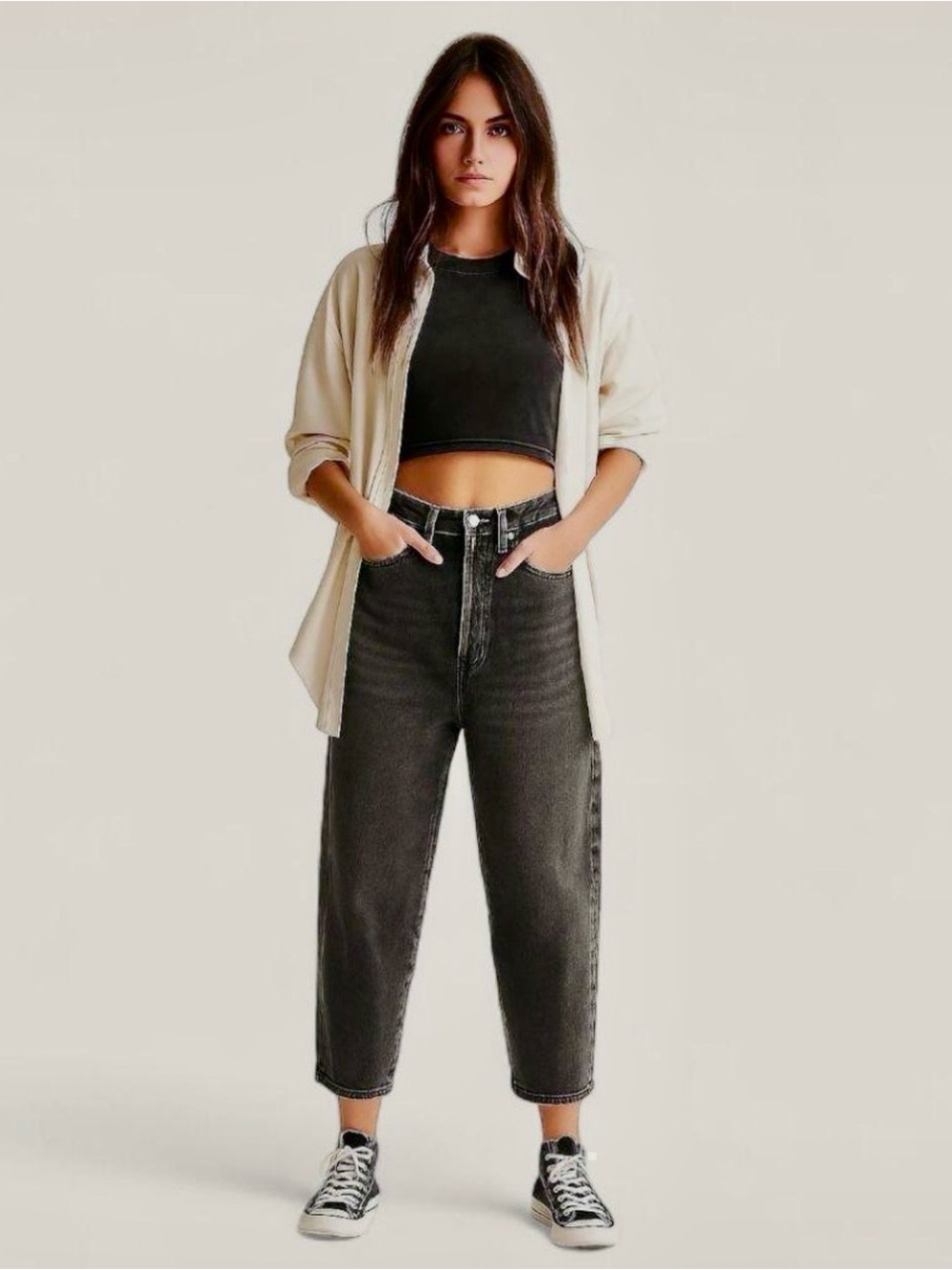 Madewell “Balloon” Barrel Washed Black High-Rise‎ Cropped Jeans Size:27